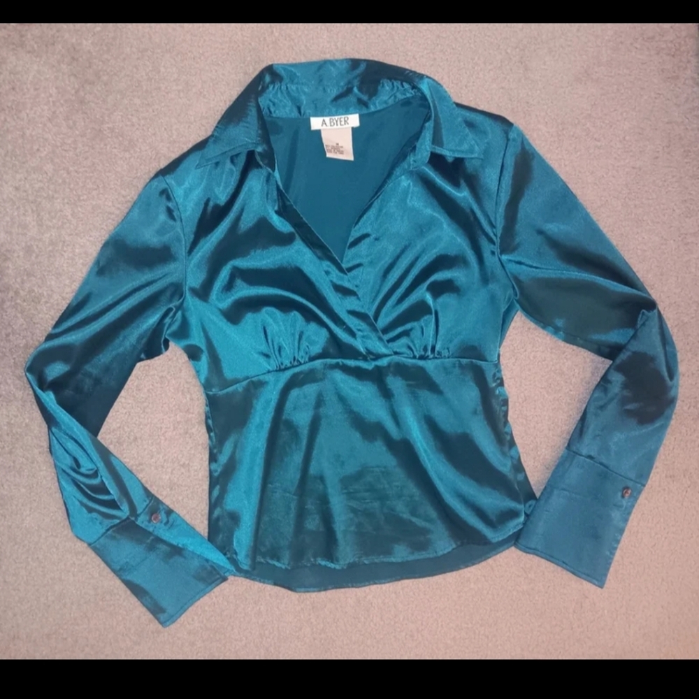 A. Byer Emerald Green Satin Blouse